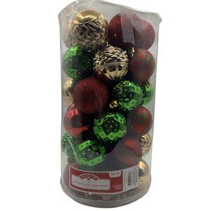 40 -Piece Shatterproof Christmas Tree Ornaments Set In Red Green & Gold